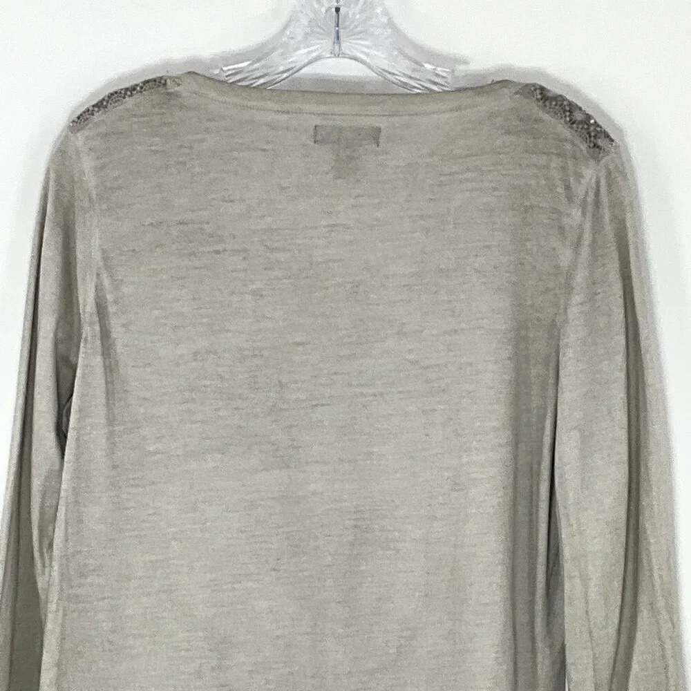 LRL Ralph Lauren Top Women L 100% Cotton Gray Washed Henley Embroidered Pullover